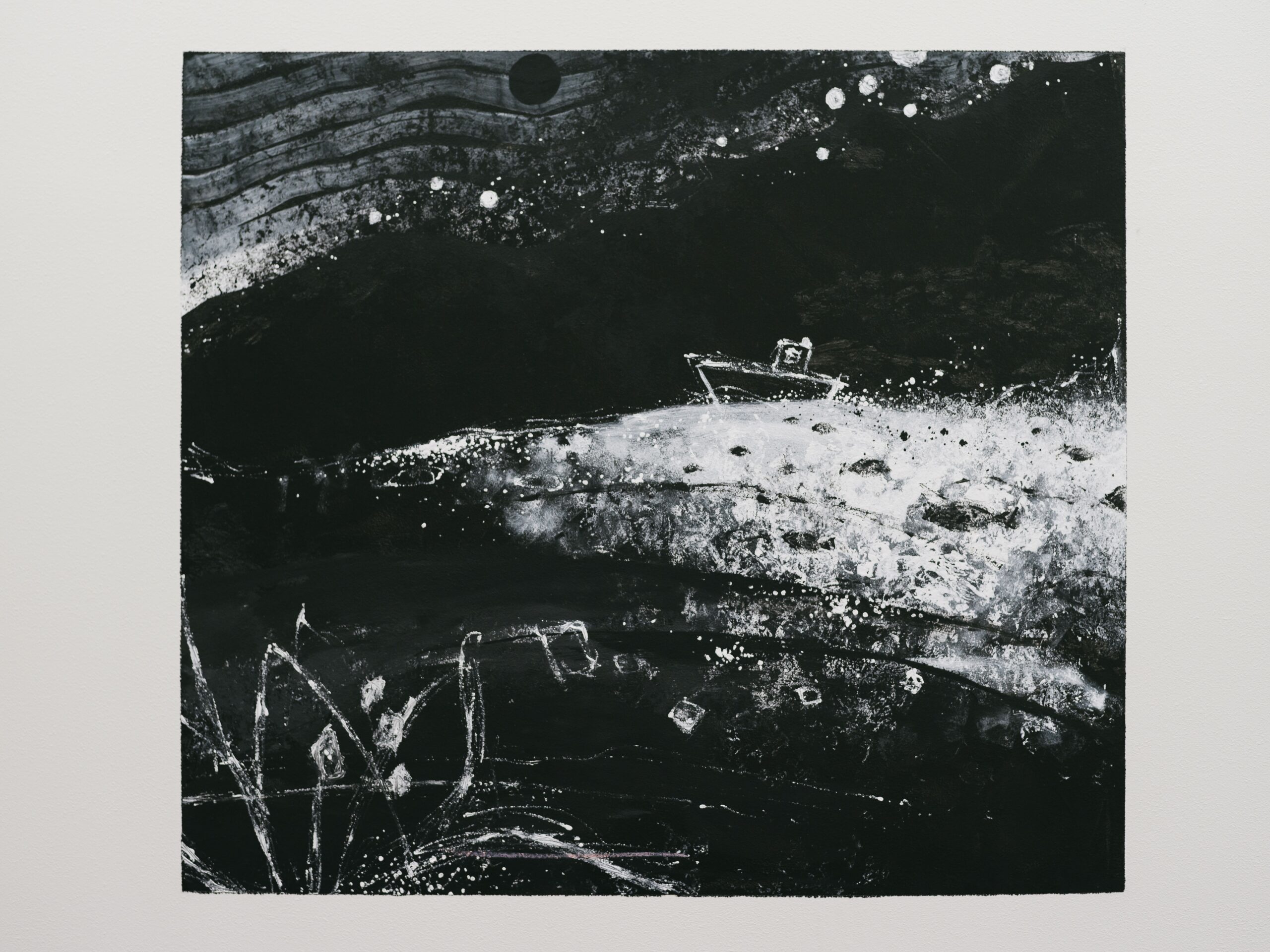 地元・岡山のブックカフェ 「うのまち珈琲店」に展示されている神宝さんの作品「うのまちのみなと」。